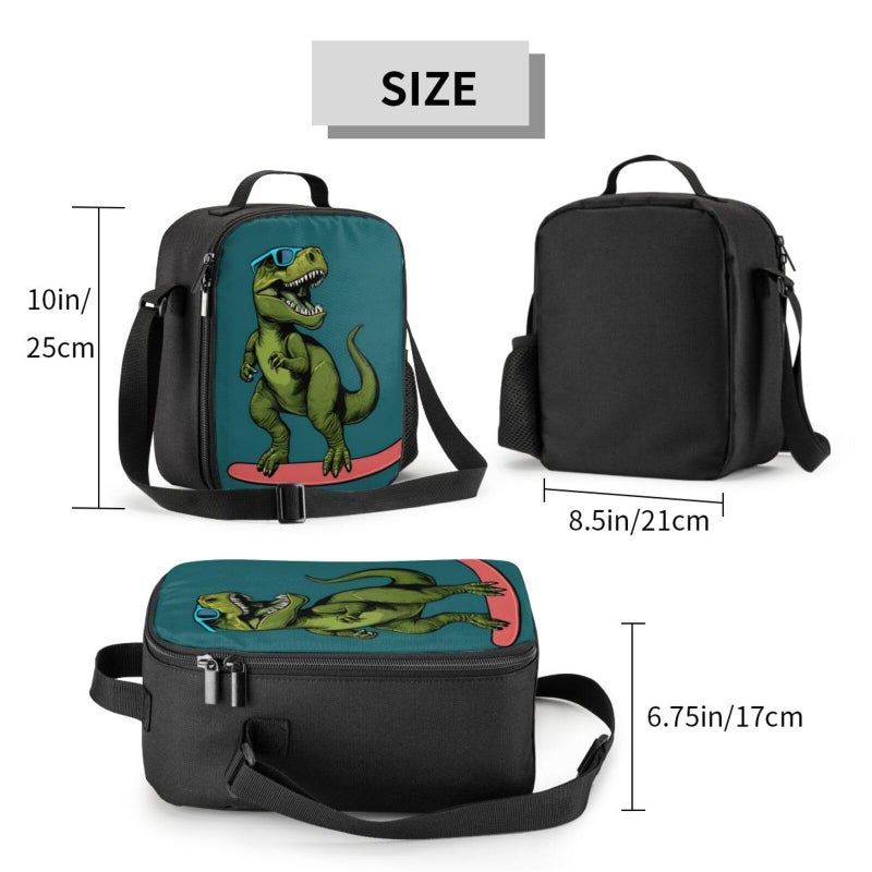 PrelerDIY Surfing Dinosaur Lunch Box Insulated Meal Bag Lunch Bag Food Container for Boys Girls School Travel Picnic - Image 2